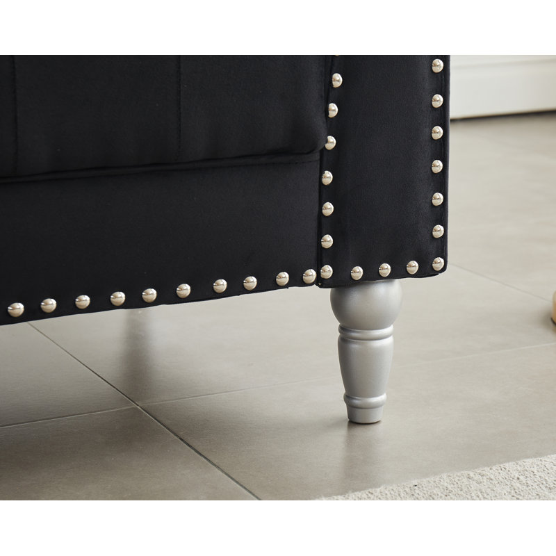 Canapé rembourré 88,5 po Jarvous, Noir, 37" H x 88.5" W x 31" D
