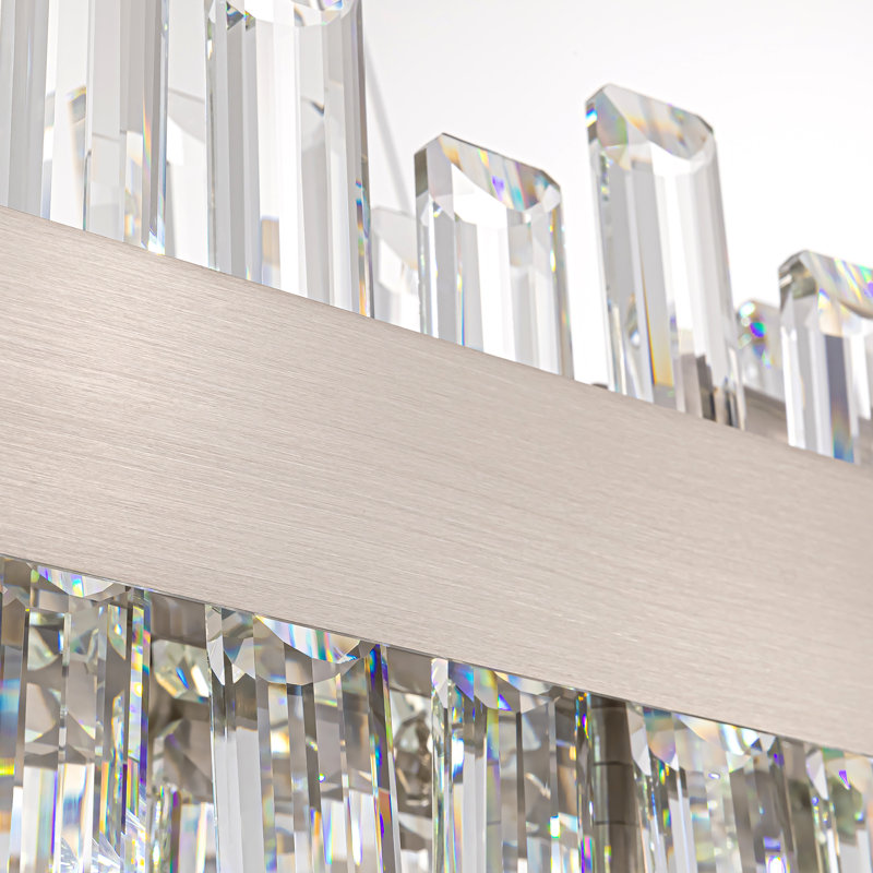  Lustre rectangulaire moderne en nickel brossé à 16 lumières avec accents en cristal Kacy pour îlot de cuisine Kacy