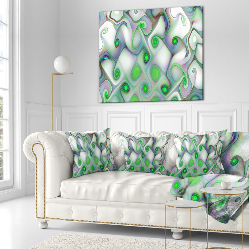 Motif blanc-vert avec des tourbillons - coussin imprimé abstrait, 16 po x 1 po, Coussin décoratif