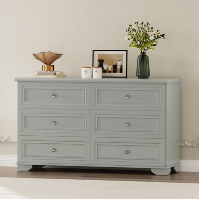 Commode 6 tiroirs en bois de style rétro avec armoire de rangement de style rétro avec poignées en métal pour la chambre à coucher