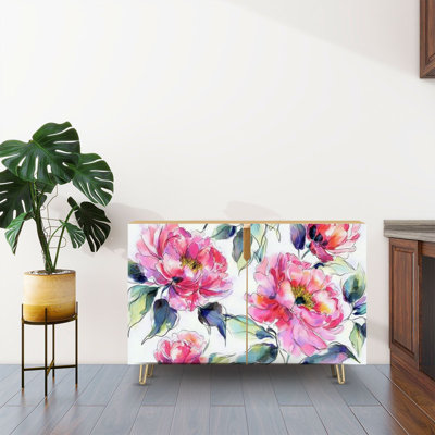 Sideboard Buffet Cabinet with Storage pink peonies with 2 Doors for Living Room and Kitchen by Dakota Fields