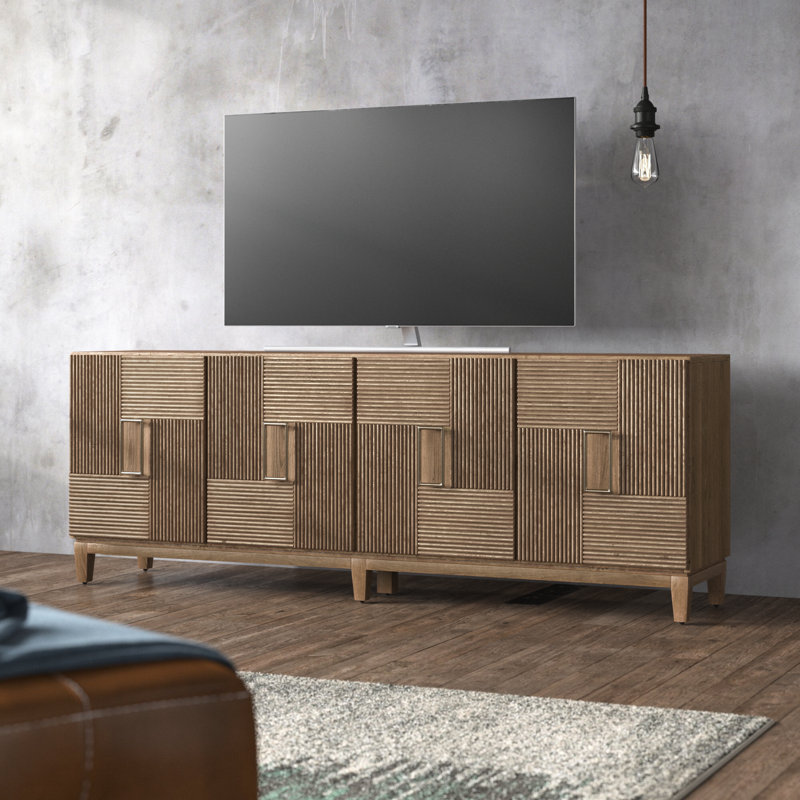 Rosenfeld 82" W Solid and Manufactured Wood TV Stand with Adjustable Shelves 