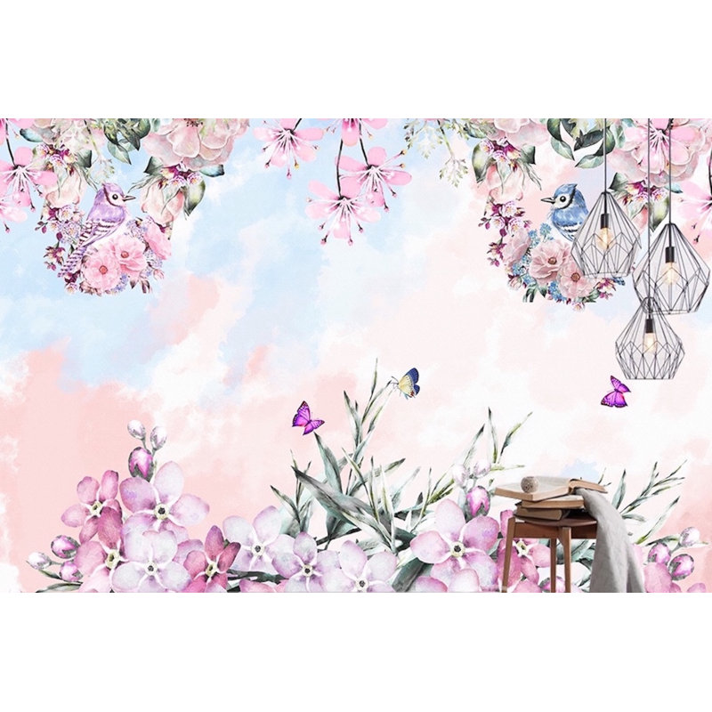 Murale fleur papillons à fleurs Sabrina, L 98 po x l 150 po