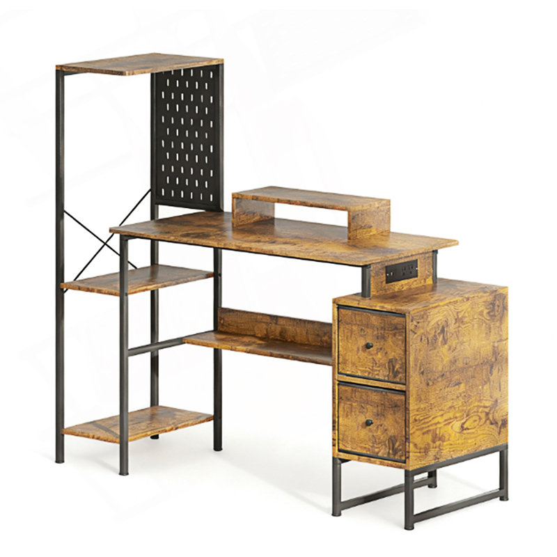Bureau d'ordinateur avec prises de courant et lumières DEL
