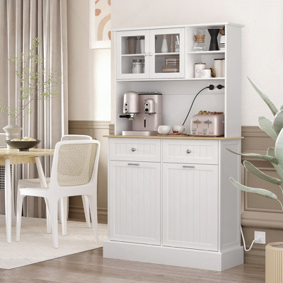 68" Kitchen Pantry Cabinet with Charging Station,2 Tilt Out Trash Cabinets and Microwave Stand by Red Barrel Studio