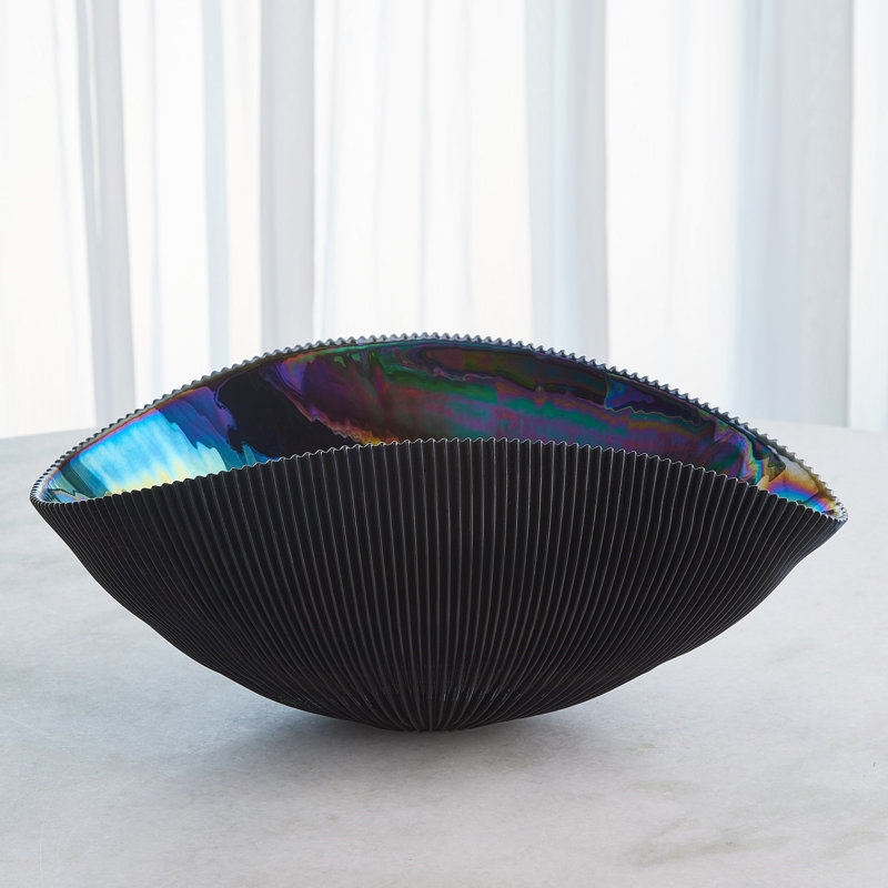 Pleated Bowl-Black-Med, 8" H x 19" W x 12.5" D