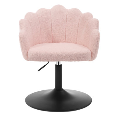 Dressing Table Chair, Stool With Backrest, Make-Up Chair, Flower Shape, Stool Height-Adjustable, Rotatable, Velvet, Metal