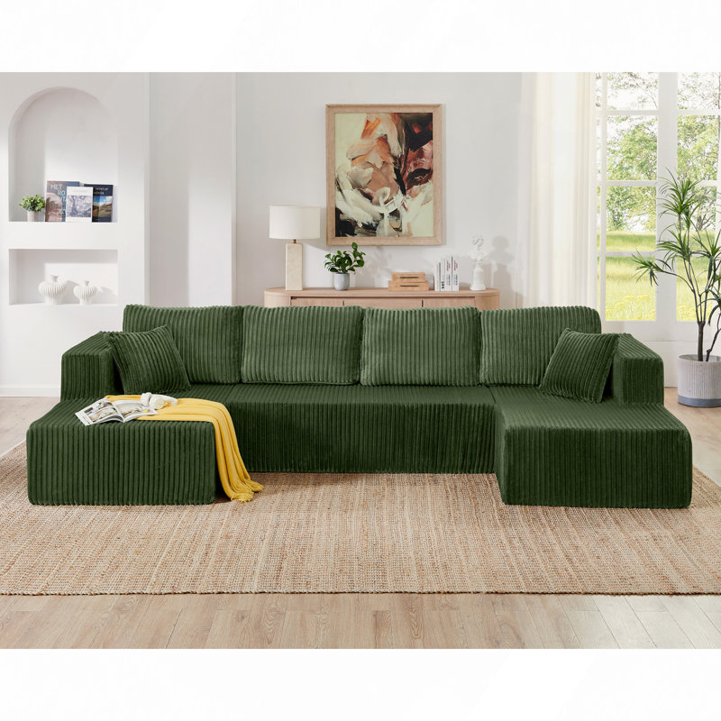 Canapé modulaire en forme de U, canapé modulaire en velours côtelé de style minimaliste moderne, Vert