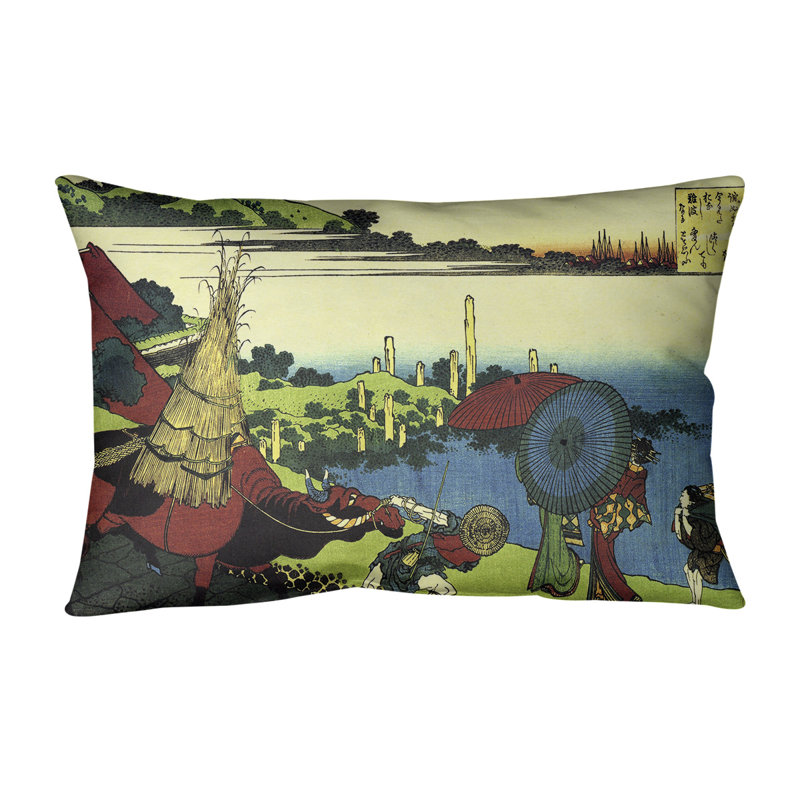 Coussin lombaire katsushika hokusai, river farm, Brun, 20 po x 14 po, Bourre en polyester
