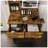 Antique Brown Vanity Desk with LED Lighted Mirror, Makeup Table with Drawers & Shelves, Small Bedroom Dressing Table Set with Stool and Hair Dryer Holder-1359583600
