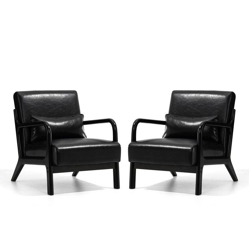 Jabarius Faux Leather Armchair, Black Frame/Black Cushion