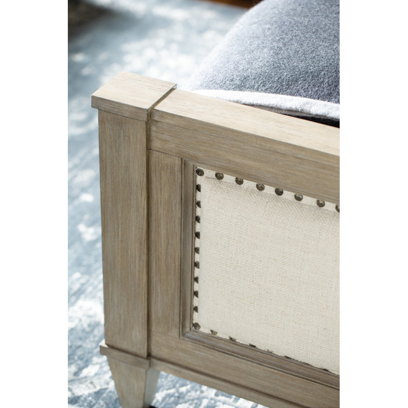 Beige Upholstered Queen Sleigh Bed with Nailhead Trim