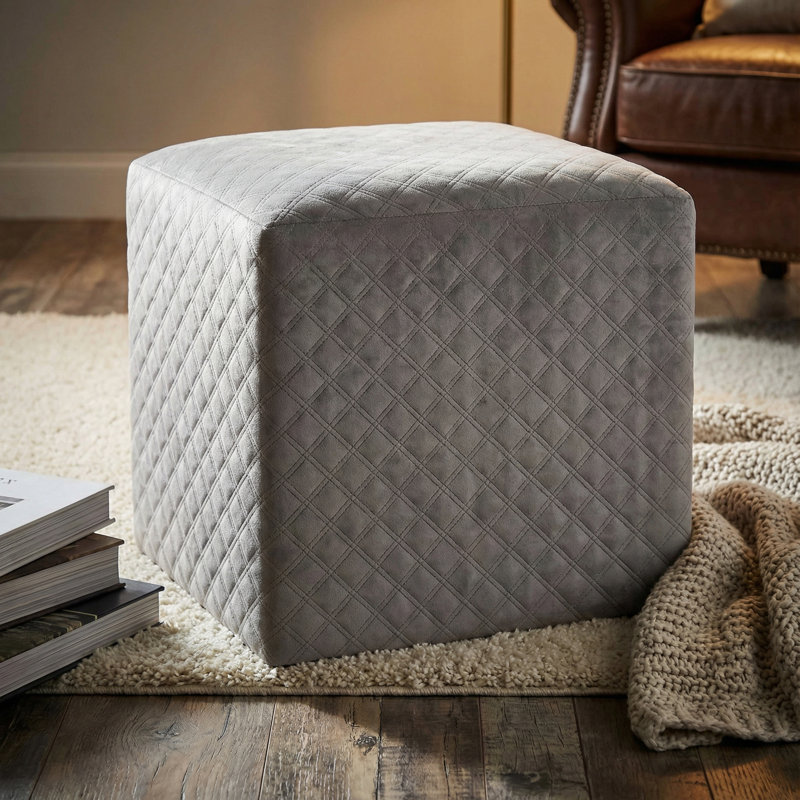 Peres Velvet Ottoman, Gray Velvet