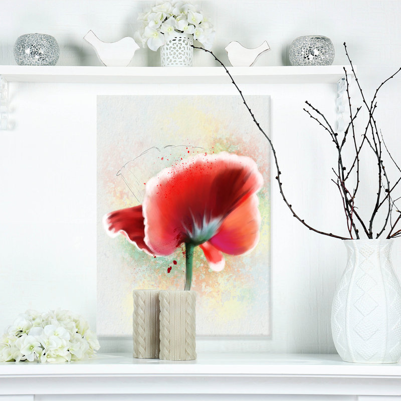 «Beautiful Red Watercolor Poppy», impression sur toile tendue, H 20 po x l 12 po x P 1po, Toile tendue