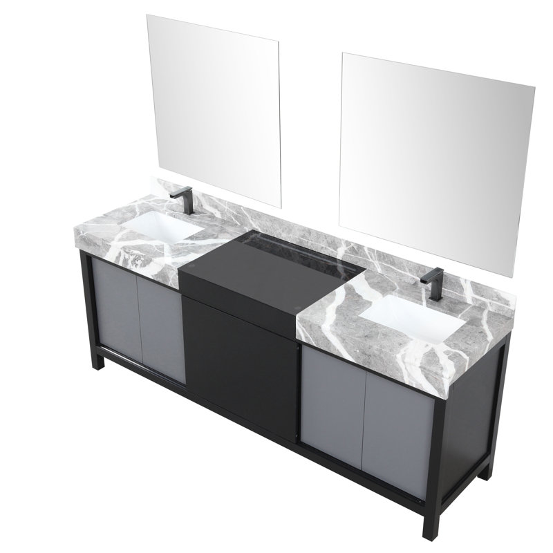 Zilara 84" Double Vanity with Castle Gray Marble Top and Black Faucet