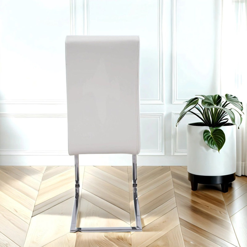 Cordoba Faux Leather Dining Chair With Silver Legs, White, 6