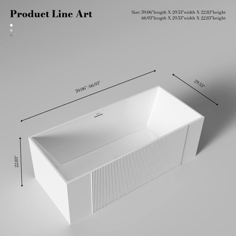 Baignoire de trempage autoportante cannelée en acrylique blanche 59 "x 29,5" avec trop-plein et bonde escamotable pour salle de bain MonBlari