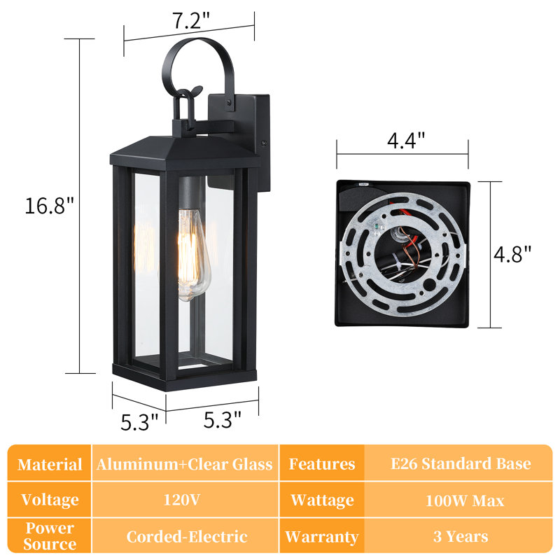 Dusk To Dawn Large Exterior Wall Lights 2-pack, 17" Black Outdoor Wall Porch Lights Sconces With Tempered Glass, Waterproof Exterior Lighting Fixtures For Garage House, Bulb Not Included