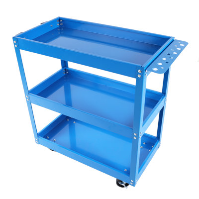 Chariot à outils sur roulettes, chariot à outils à 3 niveaux, chariot utilitaire en acier robuste avec roues verrouillables, chariot de service industriel d'une capacité de 450 lb pour garage, entrepôt, atelier (bleu)