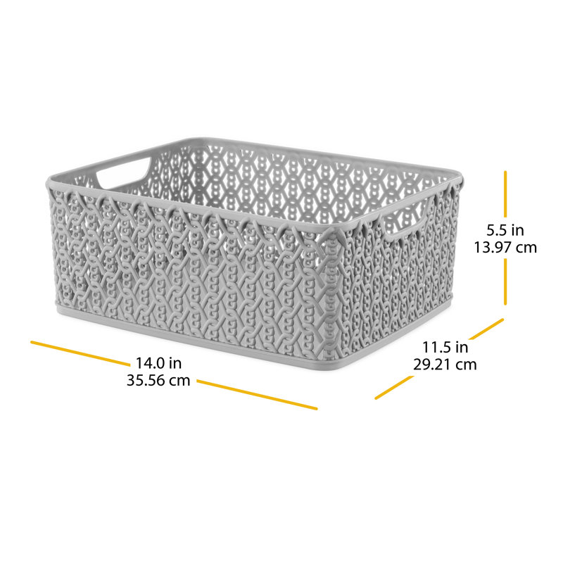 Whitmor Link Stitch Resin Form Rectangular Tote, Grey