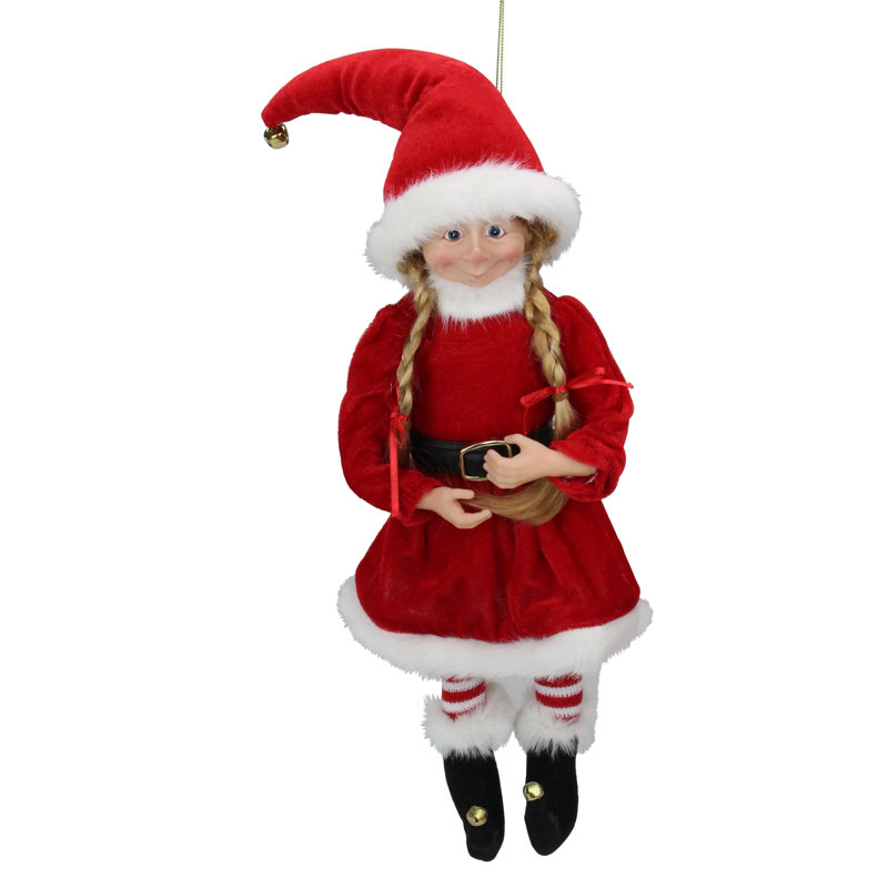Figurine d'elfe 14 "pliable rouge et blanche avec longues tresses blondes