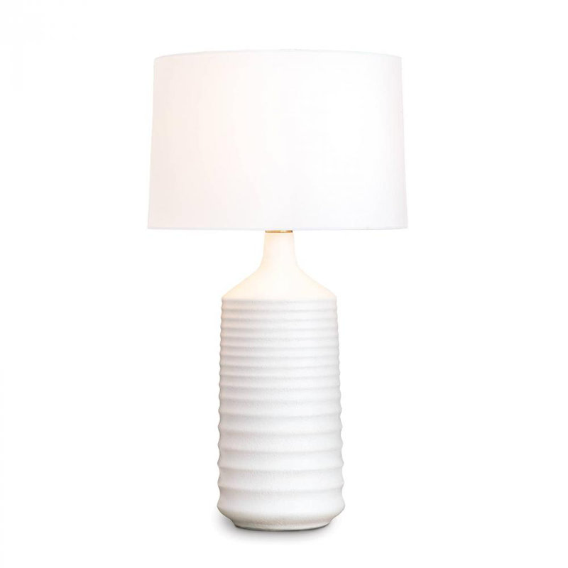 White Ceramic Table Lamp with Linen Shade and Brass Accents