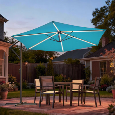 10 ft  LED Outdoor Patio Offset Umbrella with Round Canopy for Garden, Lawn, and Backyard Use