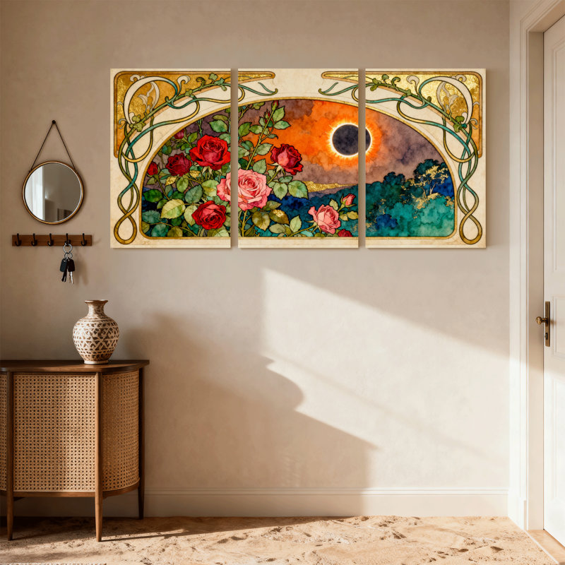 Ensemble de 3 reproductions d'art sur toile Art Nouveau Rose and Sunset, H 18 po x l 36 po