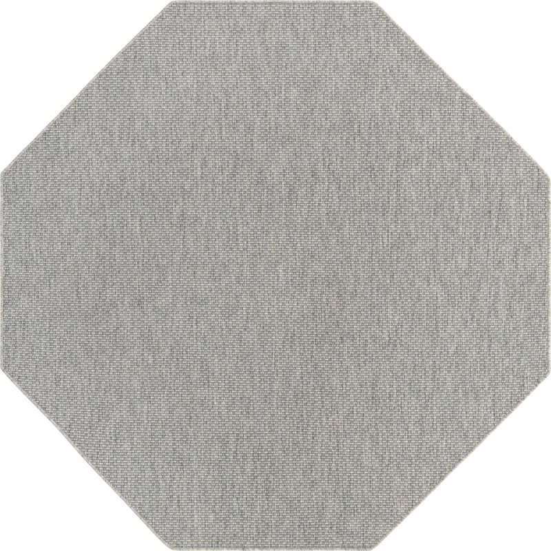 Tapis d'intérieur / extérieur gris clair / ivoire Highland, Octogone 7 pi 10 po