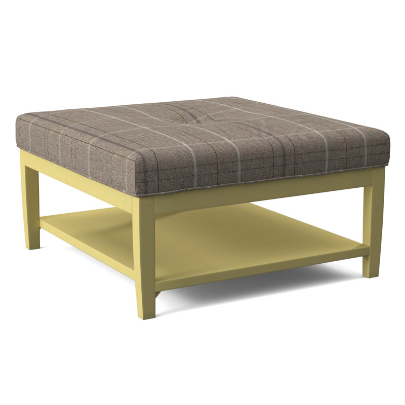 Hammond Square Ottoman, Antique Black Finish, Taupe Plaid; 0126-73