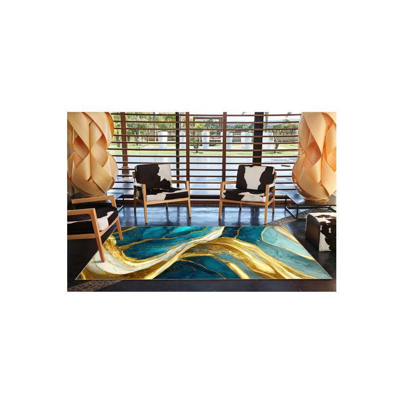 Tapis décoratif à rayures Water, Sous-tapis carré 3 pi 3 po inclus