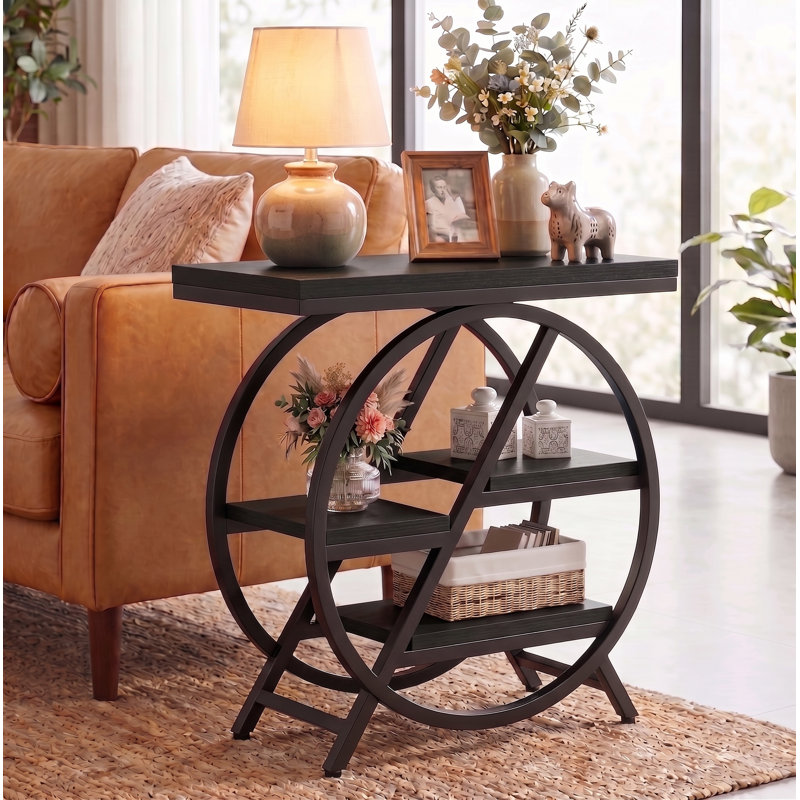 Zekira 25.59'' W 3-Shelf End Table, Black, Black