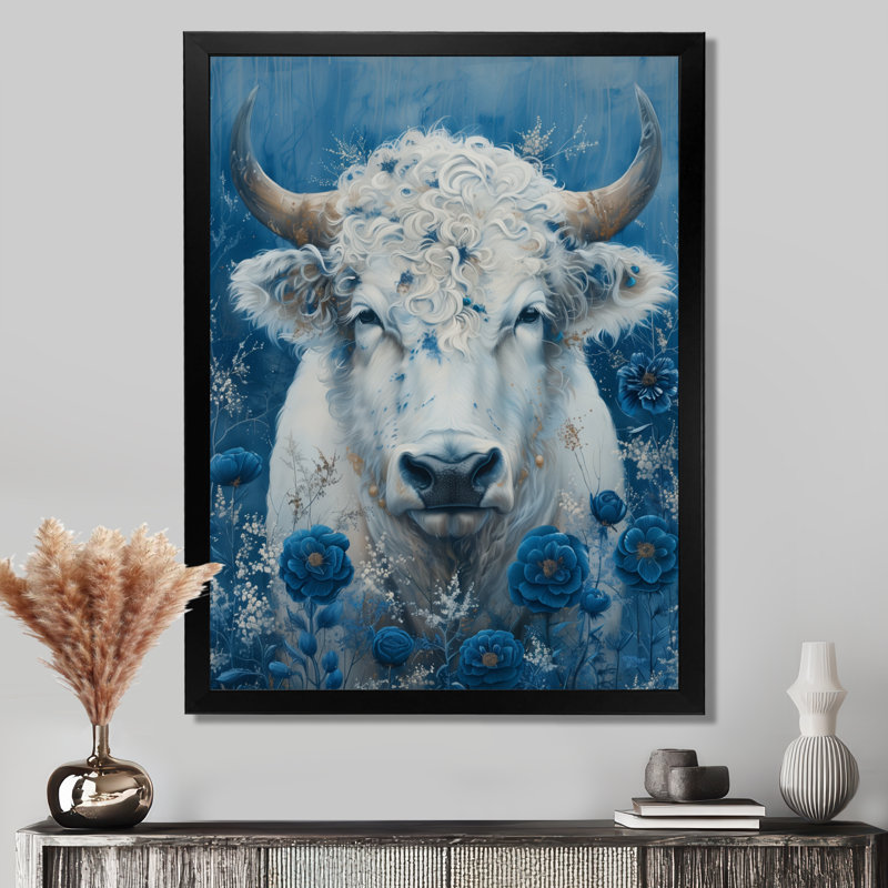 Art mural blanc et bleu cosmique, H 32 po x l 16 po x P 1 po, Toile encadrée noire simple