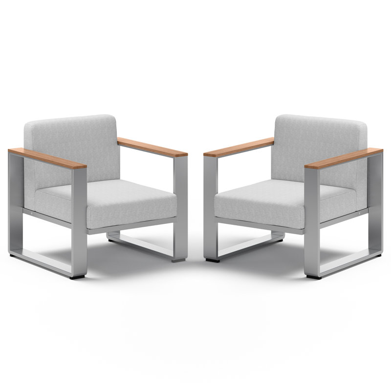 Fauteuil de jardin en aluminium avec coussins de 15 cm d'épaisseur et accoudoirs imitation bois (paquet de 2)