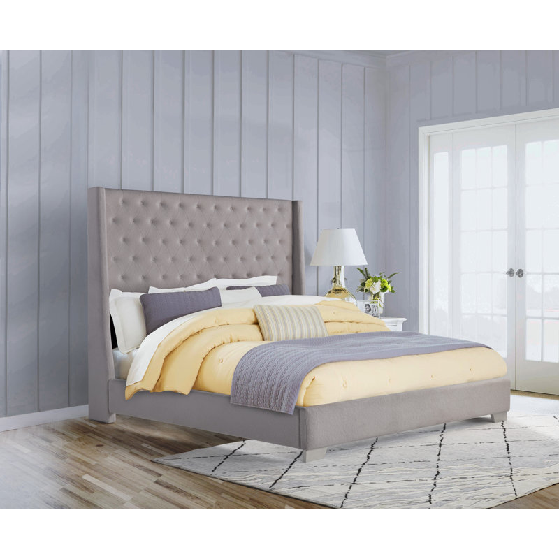 Lit tapissier Gilda Boucle, Gris, Roi