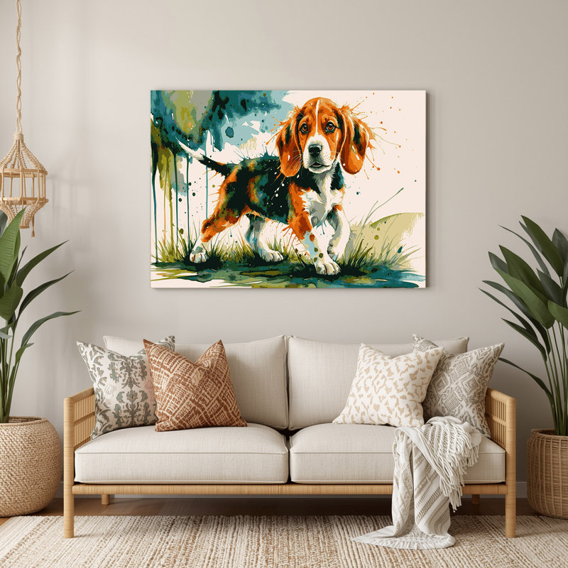 «Dogs Beagle», art mural en métal blanc, H 20 po x l 24 po