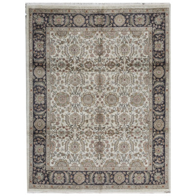 Tapis crème et noir noué à la main de haute qualité