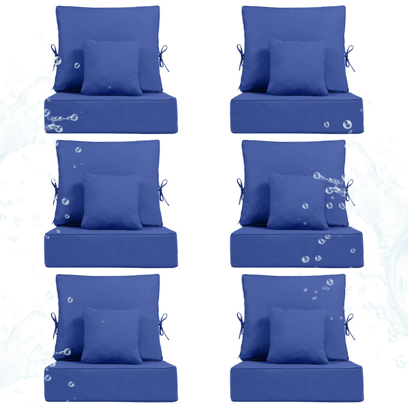 Outdoor Chair Cushions 24 x 24  x 6  Inch, Outdoor Replacement Cushion Set, Back & Seat Patio Cushions for Outdoor Furniture,  Weather Resistant Patio Chair Cushions with Removable Cover and Straps, Navy Blue
