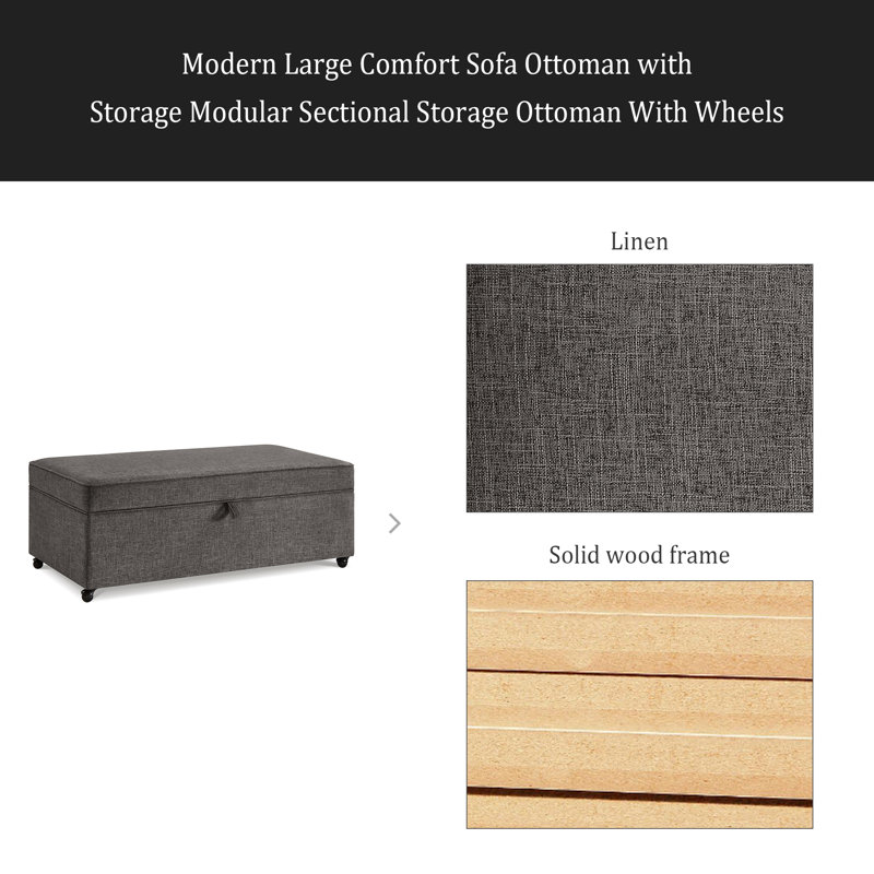 Modern Large Comfort Sofa Ottoman With Storage, Modular Sectional Storage Ottoman With Wheels For Living Room,Lounge Ottoman, Couch Storage Ottoman,Large Storage Ottoman Bench