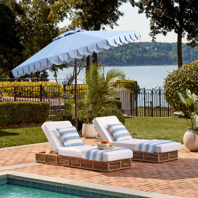 Parasol d'extérieur Iago, Bleu pastel / Blanc, Brun