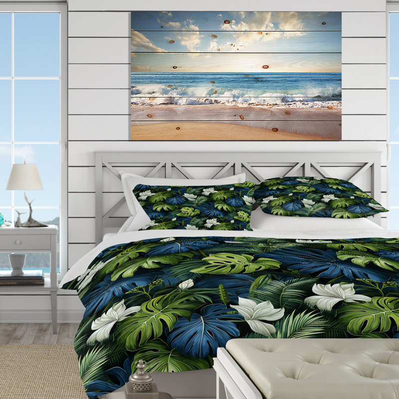 Azure And Green Canopy Tropical Pattern II - Ensemble de housse de couette tropical