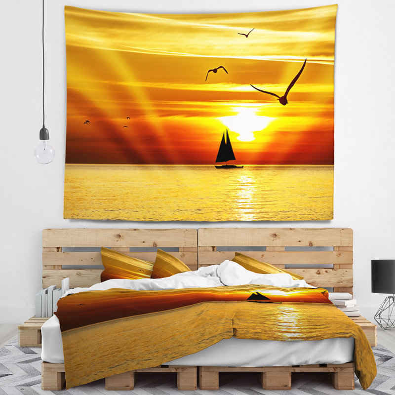 Tapisserie «Seashore Yellow Beach» avec oiseaux, H 32 po x l 39 po