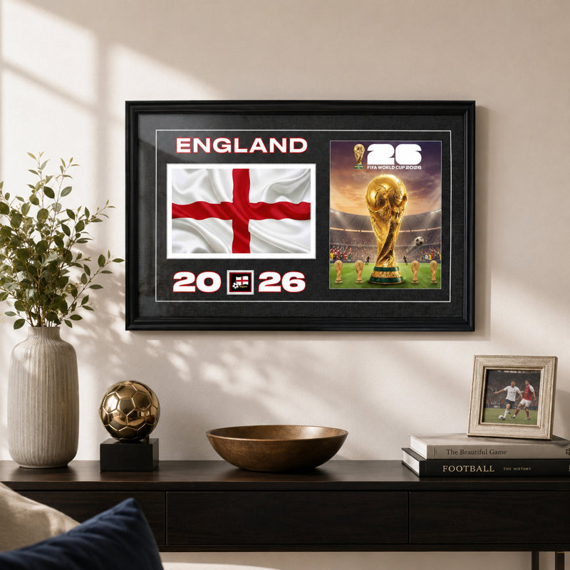 "Team England 2026 World Cup", sous licence officielle, reproduction encadrée 15 x 24 par 