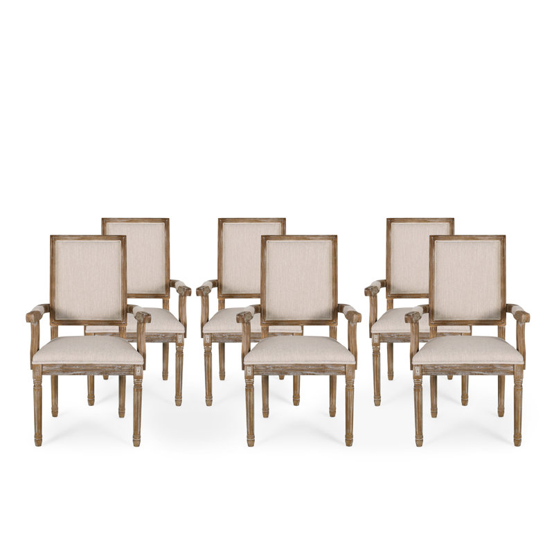 Chaise avec accoudoirs à dossier très grand en bois massif Ethynn, 2, Beige, Cadre noyer