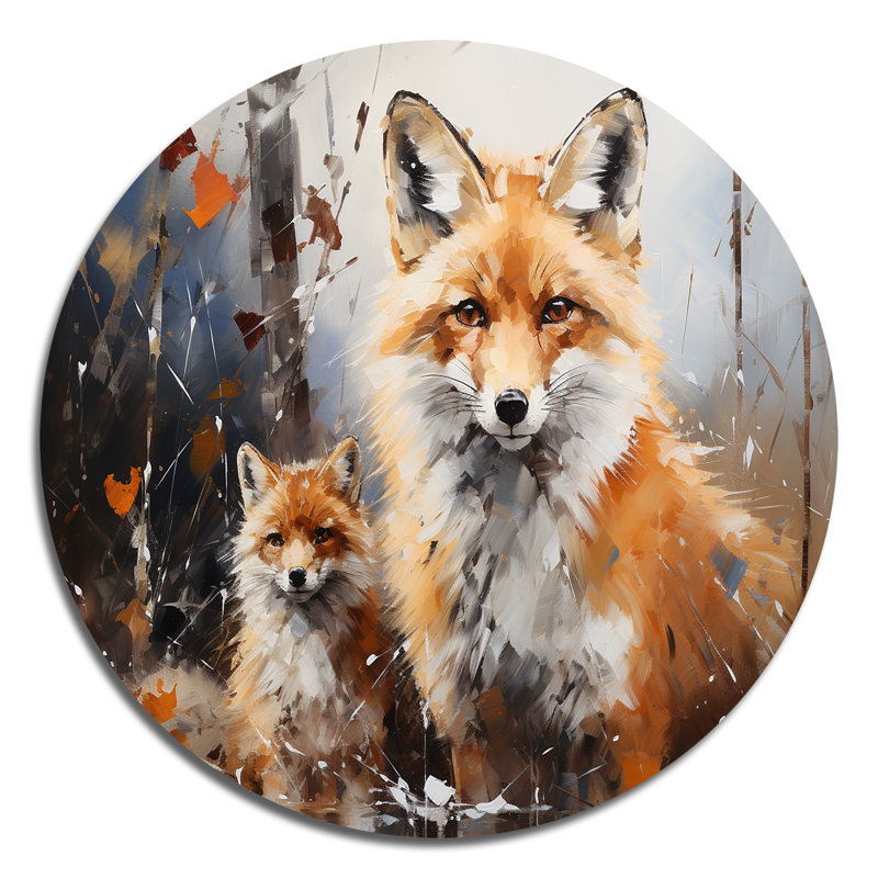 Animal, renard roux roux - animaux, art en métal rond, H 36 po x l 36 po