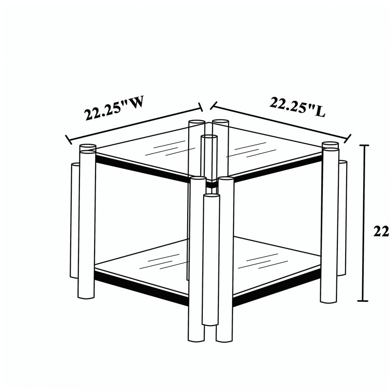 Table d'appoint carrée de 20 pouces, table d'appoint moderne en acier inoxydable, table basse à double couche en verre trempé, avec table d'appoint de rangement, convient au salon, au bureau à domicile