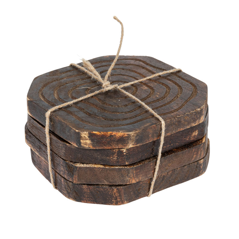 Wood Round 5 Piece Coaster Set