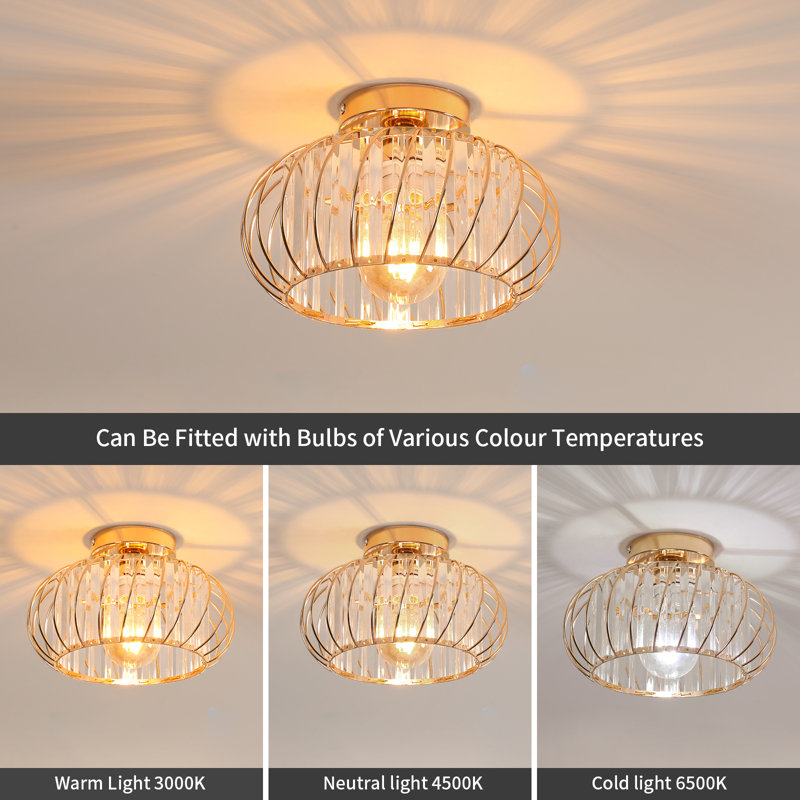 28CM Crystal Iron Small Flush Mount, Gold