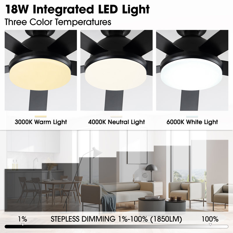 Vaczon 52" Flush Mount Smart Dimmable 3CCT LED Ceiling Fan 6-Speed Reversible DC motor Double-Sided Wood Blades Timer Remote and APP Control