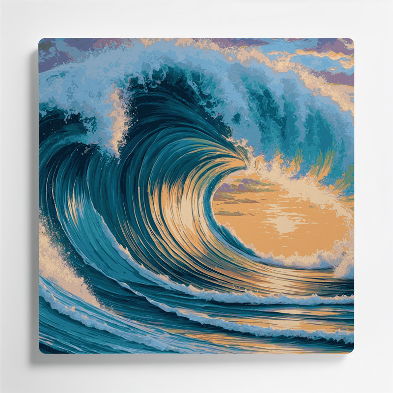 Hawaiian Rolling Waves, art mural en métal bleu, H 16 po x l 16 po